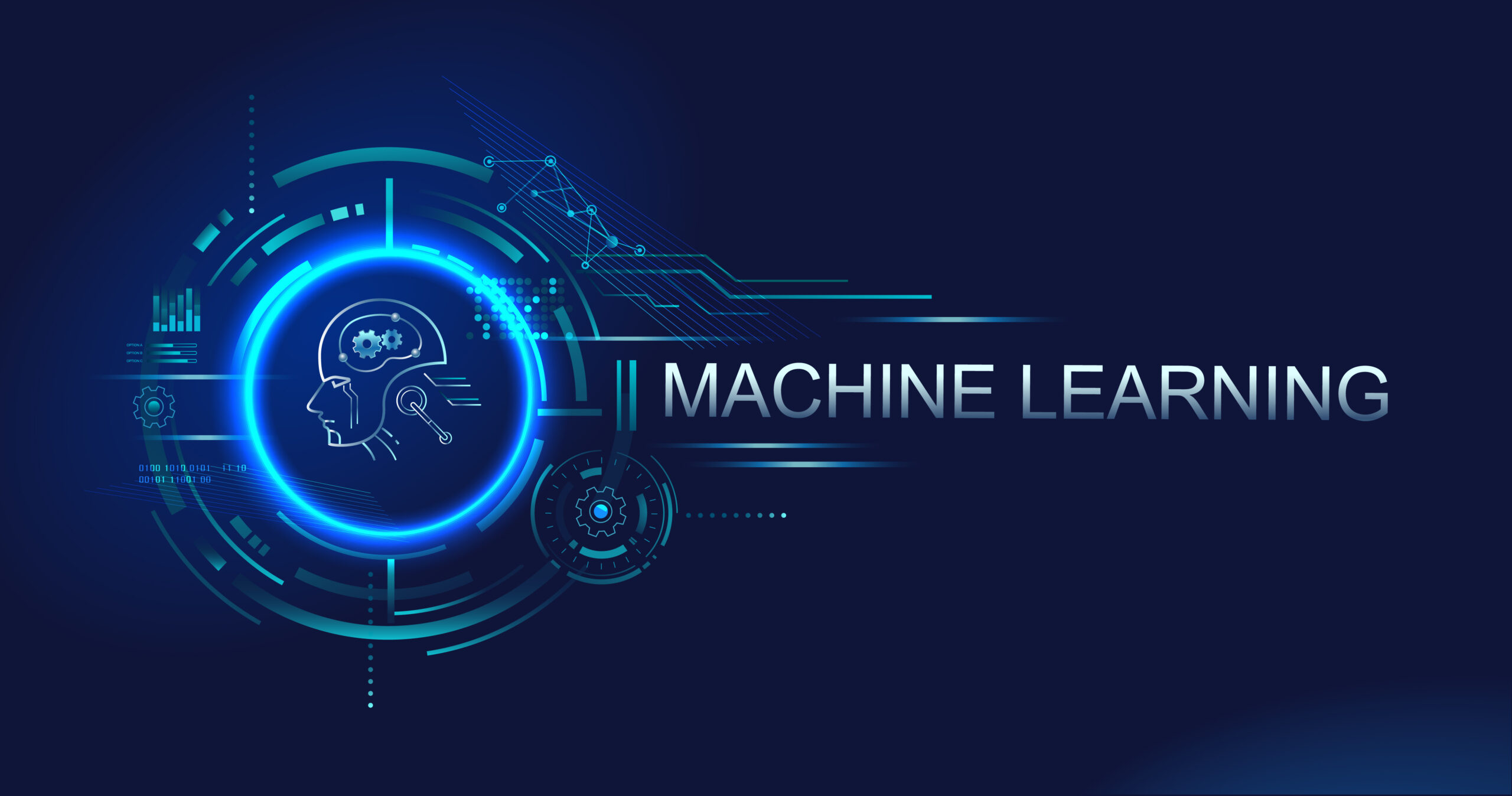Machine learning banner logo for technology, Ai, big data, algorithm, neural network, deep learning and autonomous. futuristic vector landing page concept background.