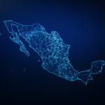 Abstract of mexico map network, internet and global connection concept symbolizing nearshore software development
