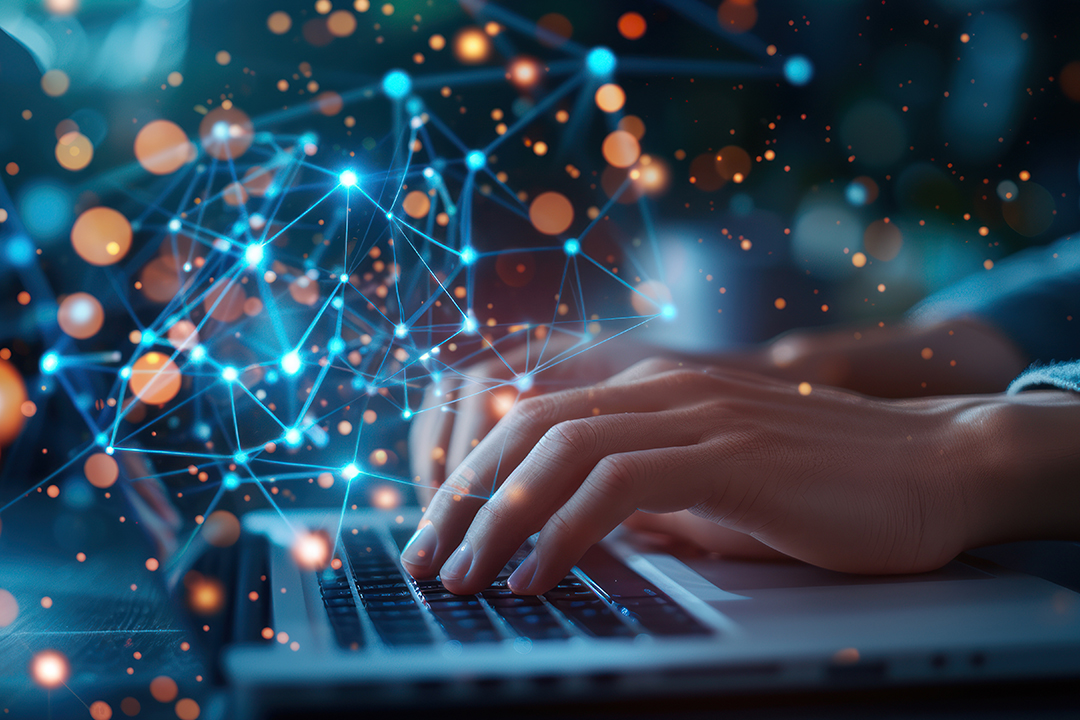 businessperson exploring digital analytics interface