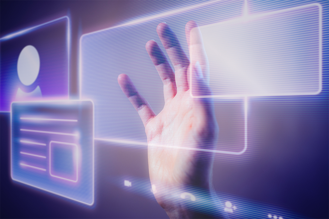 Artifical Intelligence Datbase touchscreen being used by human hands.